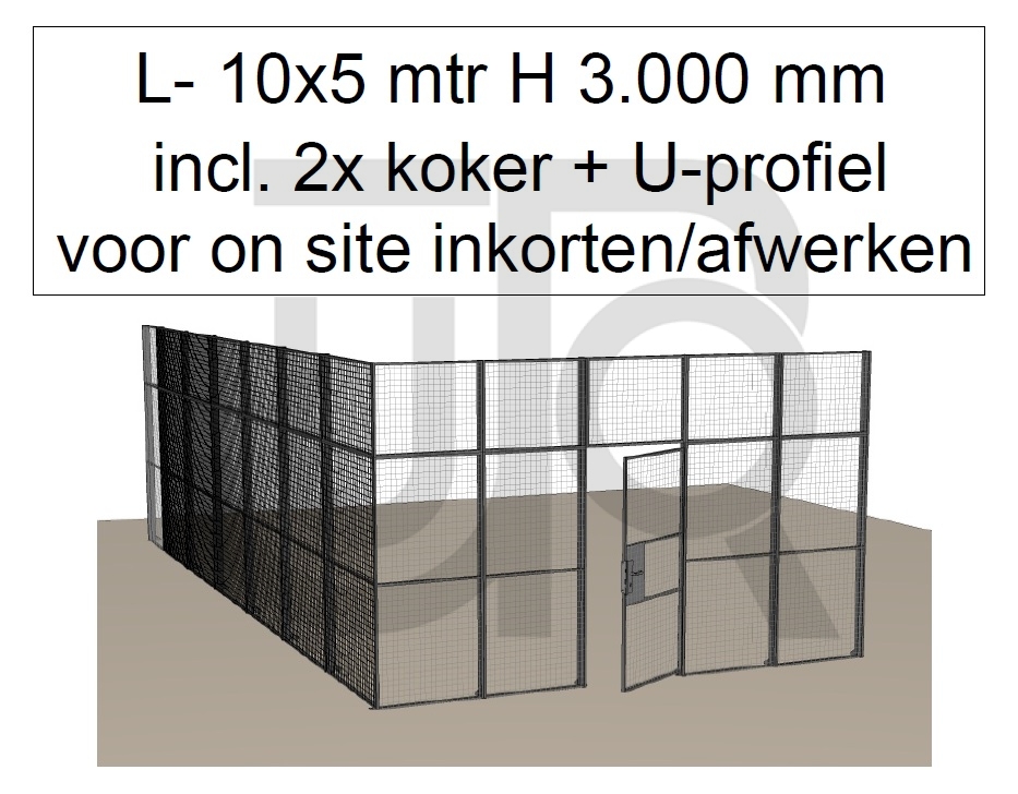 Scheidingswand Troax L-vorm, 5009x10051x3000 mm (BxLxH) incl. 1 afsluitbare deur-0