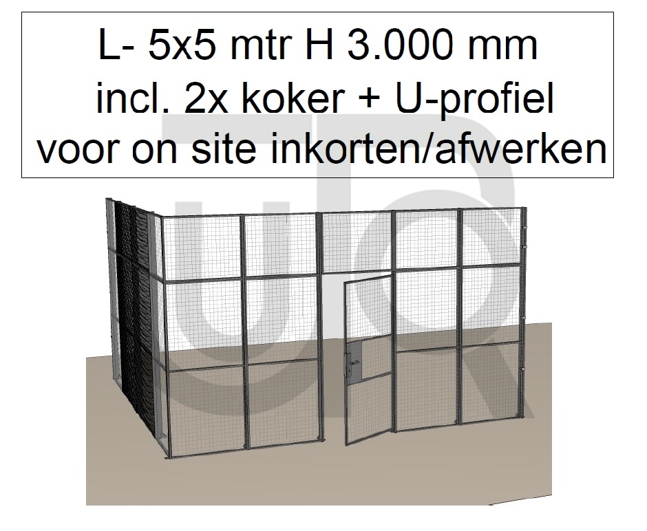 Scheidingswand Troax L-vorm, 5012x5042x3000 mm (BxLxH) incl. 1 afsluitbare deur-0
